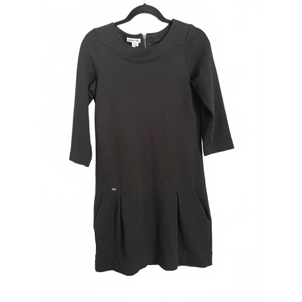 Lacoste Women’s Dress Small 36 Black Shift Mini Stretch Scoop Neck 3/4 Sleeve